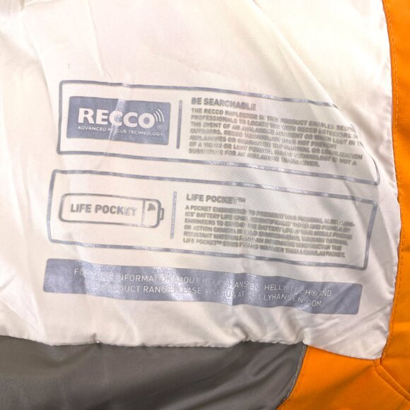 Helly Hansen Orange/White Insulated Ski Jacket RECCO Life Pocket Snow Skirt -M - Picture 11 of 16